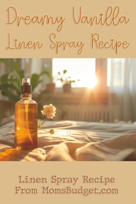 Whether you're spritzing your bedding for a restful night's sleep or freshening up your linen closet, this dreamy vanilla linen spray is sure to become a cherished part of your household routine. Linen Water Recipe, Homemade Linen Spray Essential Oils, Diy Home Scent Spray, Natural Linen Spray, Homemade Linen Spray, Linen Spray Recipe, Room Freshener Spray, Linen Spray Essential Oils, Diy Linen Spray