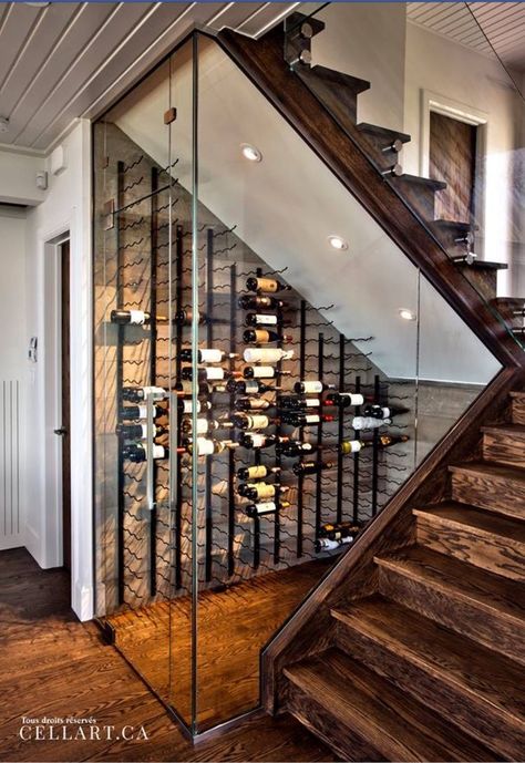 Wine Cellar Under Stairs, Under Stairs Wine Cellar, Stairs Modern, Wine Room Design, Room Under Stairs, Wine Cellar Basement, Glass Wine Cellar, Wine Closet, Home Wine Cellars