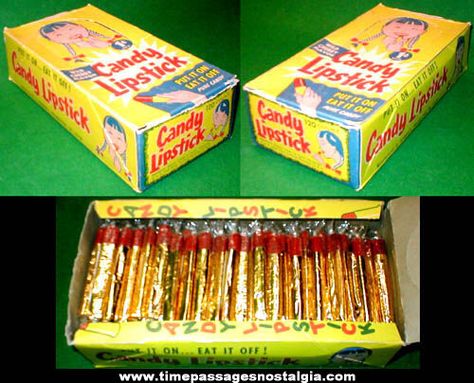 Candy Lipstick - The awesome kind from the '70s with the gold wrapper. Tasted like cherry and were sort of chalky and melted in your mouth. Candy Lipstick, Old School Candy, Old Candy, Penny Candy, Nostalgic Candy, Candy Display, Old Fashioned Candy, Retro Candy, Box Toys