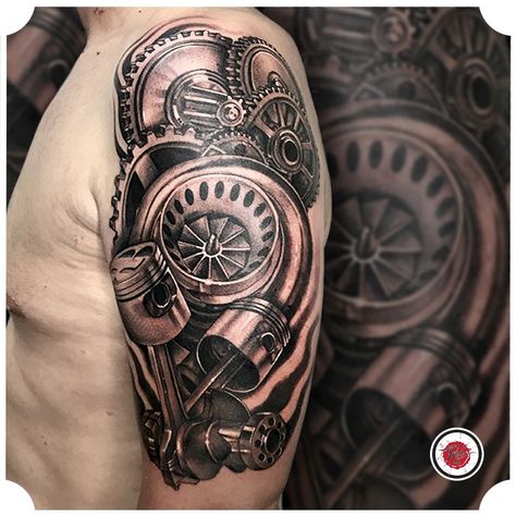 Piston Tattoo Ideas Forearm Tattoos Men Mechanic, Turbo Hand Tattoo, Mechanic Tools Tattoo, Mechanic Sleeve Tattoo, Mechanic Tattoo For Men, Mahal Tattoo, Car Related Tattoos For Men, Car Guy Tattoos, Gear Tattoo Design