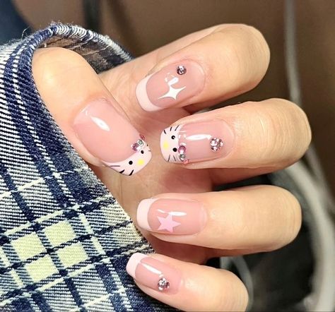 Follow me!🎧 #hellokitty #nails Nail Anime, Cute Almond Nails, Barbie Pink Nails, Asian Nails, Hello Nails, Punk Nails, Hello Kitty Nails, Blush Nails, Pretty Gel Nails