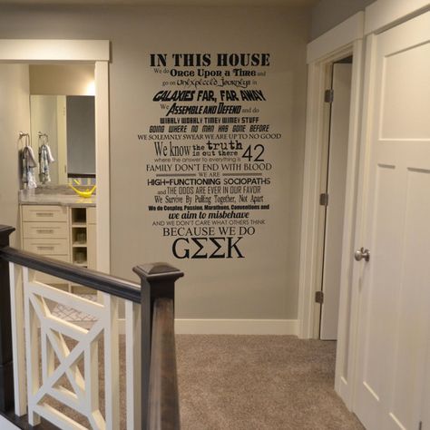 Hey, I found this really awesome Etsy listing at https://www.etsy.com/listing/267709205/in-this-house-we-do-geek-bm543-vinyl Vinyl Wall Lettering, Wall Lettering, Lego Room, In This House We, In This House, Letter Wall, Apartment Inspiration, Wall Decal Sticker, Textured Wall