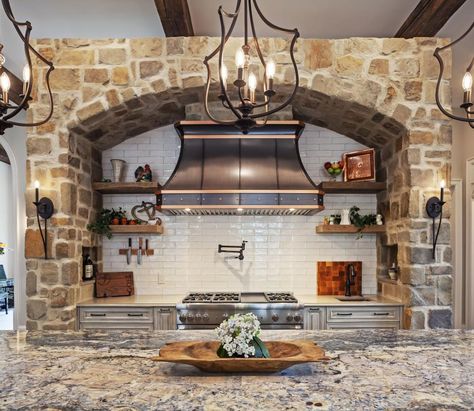 5 Rustic Kitchens that Will Wow You! White Brick Backsplash, Linden Homes, Rustic Kitchens, Copper Range Hood, Award Winning Kitchen, Custom Range Hood, Brick Backsplash, Stoves Range, Small Farmhouse