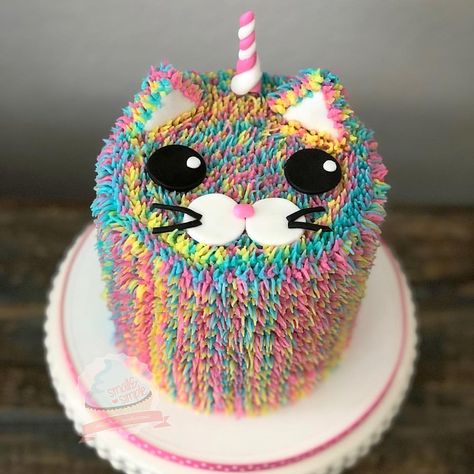 Unikitty Cake @smallandsimpleconfections #smallandsimpleconfections #unikitty #cat #catcake #kittycake #unicat #unikittycake #caticorn… Unicat Cake, Unicorn Cat Cake, Caticorn Cake, Cheerleader Birthday, Birthday Cake For Cat, Cat Cake, Take The Cake, Cat Party, Cat Birthday