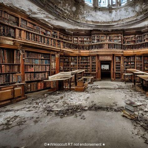 Prison Library, Abandoned Libraries, Abandoned Classroom Aesthetic, Abandoned Library Aesthetic, Futuristic Library, Lost Library, Abandoned Museum, Abandoned University, Abandoned Building Hangout