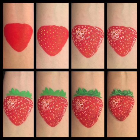 Strawberry Face Tattoo, Strawberry Face Template, Strawberry Face Paint, Painting Ideas Strawberry, Strawberry Bush Painting, Eye Face Painting, Festival Face Paint, Girl Face Painting, Festival Face