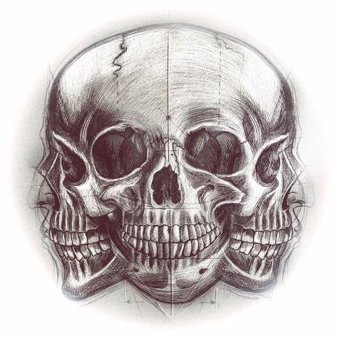 Like the idea of three heads/calamity Tat Ideas, Skull Design, The Act, A Tattoo, Tattoo Artist, Project Ideas, Drawing Sketches, Skull Tattoo, Tattoos For Guys