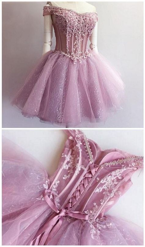 Cute Short Prom Dresses, Dress Off Shoulder, Prom Dresses For Teens, Pink Homecoming Dress, Cheap Homecoming Dresses, Beaded Prom Dress, Affordable Dresses, Sweet 16 Dresses, Tulle Prom Dress