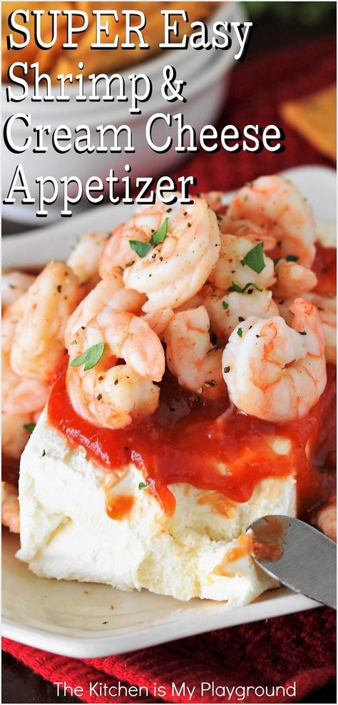 SUPER Easy Shrimp & Cream Cheese Appetizer Shrimp And Cream Cheese Appetizers, Christmas Eve Appetizers Shrimp, Shrimp And Cream Cheese Recipes, Cold Shrimp Appetizers For Party, Block Cream Cheese Appetizer, Shrimp Dip With Cream Cheese Cold, Easy Appetizers With Cream Cheese, Cream Cheese Block Appetizer, Cream Cheese Charcuterie Board