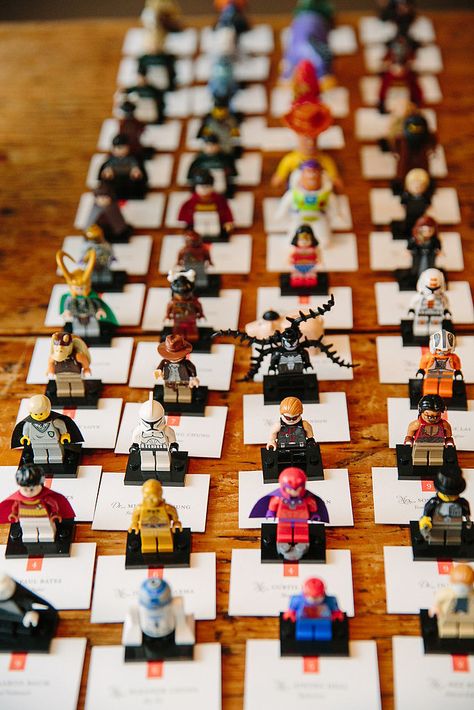 Escort Cards for kids table if we invite kids Lego Cake Topper, Marvel Wedding, Lego Wedding, Nerd Wedding, Superhero Wedding, Geeky Wedding, Nerdy Wedding, Geek Wedding, Star Wars Wedding