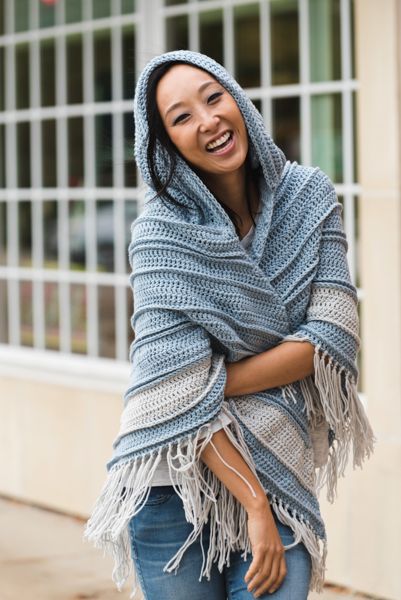 Blue Sage Hooded Shawl - I Like Crochet Hooded Shawl, Knitting Amigurumi, Triangle Shawl, Overall Outfit, Shawl Crochet, Crochet Triangle, Blue Sage, Crochet Shawls And Wraps, All Free Crochet