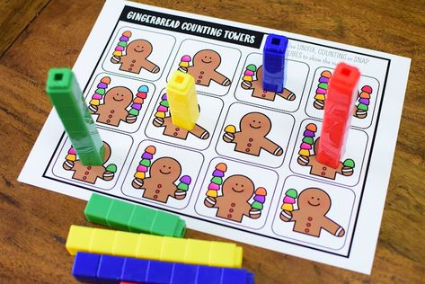 Gingerbread Worksheets, Gingerbread Math Activities, December Preschool Themes, Gingerbread Man Games, Gingerbread Numbers, Christmas Tower, Gingerbread Math, Preschool Theme Activities, Gingerbread Man Activities