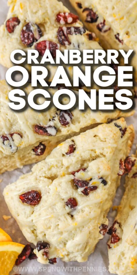 Make these easy cranberry orange scones that taste just as good as Starbucks! These homemade scones are ready in no time for a fraction of the price. Whether the chef uses Bisquick or gluten free flour in this recipe, scones turn out great. These are light and fluffy, crumbly and sweet, and drizzled with a citrusy orange glaze. #cranberryorangescones #spendwithpennies #recipeeasy #orangecranberryscones Orange Scones Recipe, Easy Strawberry Shortcake, Cranberry Orange Scones, Cranberry Scones, Homemade Buttermilk Biscuits, Scones Recipe Easy, Orange Scones, Homemade Scones, Lemon Poppyseed Muffins