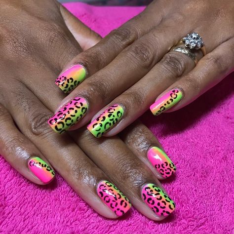 Neon Leopard Print Nails, Neon Cheetah Nails, Neon Cheetah Print Nails, Ibiza Nails, Cheetah Nail Designs, Cheetah Print Nails, Natural Manicure, Cheetah Nails, Leopard Print Nails