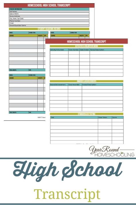 Simple High School Homeschool Transcripts (FREE Printable) - Homeschool Giveaways High School Transcripts, Planning For College, Work Awards, High School Homeschool, Homeschool Portfolio, High School Plan, Homeschool Transcripts, High School Transcript, Teaching Degree