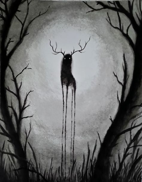 Creepy Deer, Sketch Horror, Forest Sketch, Paints On Canvas, Nightmare Fuel, Scary Drawings, Forest Drawing, Creepy Drawings, Art Forest