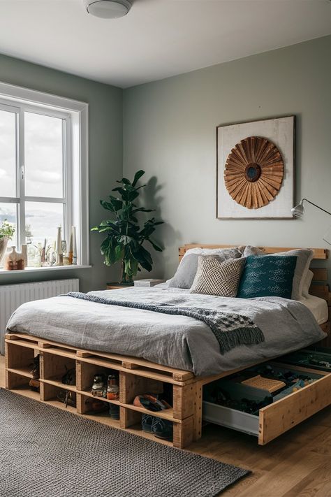 15 Easy Pallet Bed Frame Ideas to Create a Cozy and Stylish Bedroom Diy Bed Frame Easy, Wood Pallet Bed Frame, Pallet Bed Frame Diy, Wood Pallet Beds, Pallet Bed Frames, Pallet Bed Frame, Bed Frame Ideas, Bedroom Ideas For Small Rooms Diy, Diy Pallet Bed