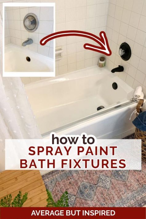 The Best Way to Spray Paint a Faucet - Average But Inspired Painted Bath Tub Diy, Painted Tub Bathtubs, Can You Paint A Bathtub, Can You Spray Paint Faucets, Tub Update Diy, How To Paint A Tub, Spray Paint Fixtures, Painting Bath Tub, Paint Bathroom Sink