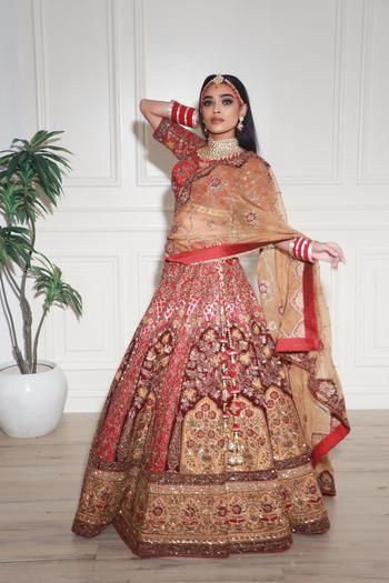 1 new message Gold Bridal Lehenga, Her Closet, Organza Fabric, Brick Red, Bridal Lehenga, For Rent, Lehenga, Honey, Red