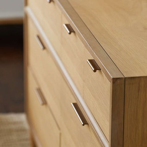 Bodie Wood 8-Drawer Wide Kids Dresser + Reviews | Crate & Kids Kids Dresser, Kids Furniture Design, Changing Table Topper, Gold Drawer Pulls, Natural Oak Wood, Spindle Bed, Nursery Dresser, Big Kids Room, Wide Dresser