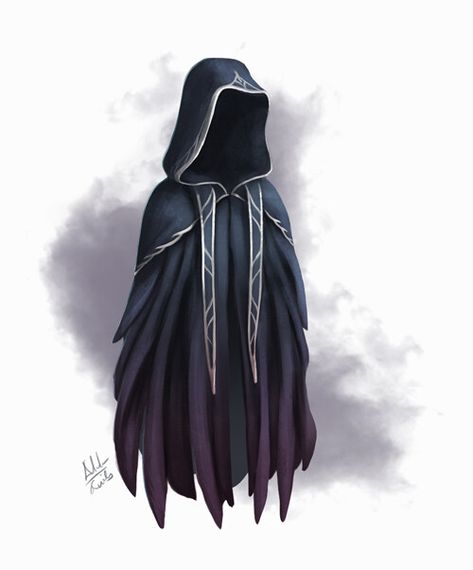 ArtStation - Cloaks, Adela Quiles Black Cloak Fantasy Art, Dnd Magic Cloak, Cloak Designs Art, Cloak Fantasy Art, Fantasy Cloak Art, Fantasy Cloak Design, Sigh Drawing, Cloaked Character Design, Cloak Designs