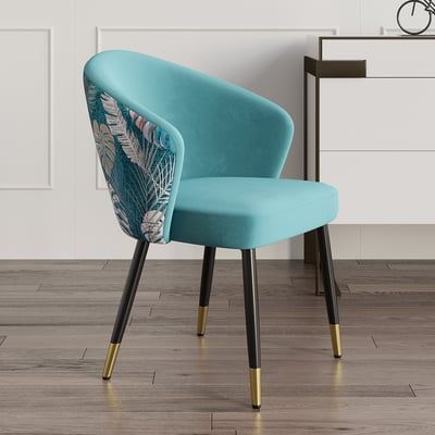 Greenish Blue Velvet Dining Chair Curved Back Modern Arm Chair Gold & Black Orange Couches, Small Dining Tables, Downtown Office, Murphy Table, Modern Arm Chair, Blue Dining Room Chairs, Mid Century Modern Accent Chairs, Blue Velvet Dining Chairs, Dining Room Blue