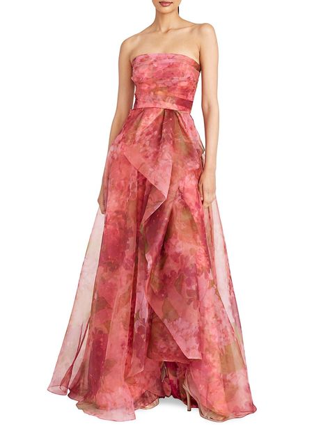 Shop Theia Fahreta Floral Strapless Gown | Saks Fifth Avenue Organza Evening Gown, Patterned Formal Dress, Floral Formal Gown, Formal Floral Dress, Formal Ball Gowns, Floral Gowns, Floral Evening Gown, Theia Couture, Dress Organza