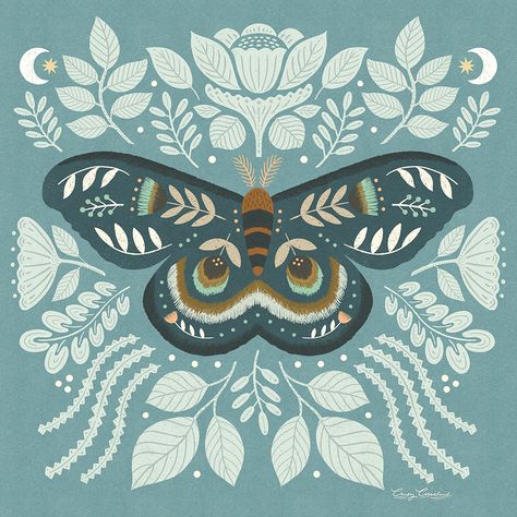 Hi there! Sharing another moth illustration today. This one was inspired by the Butterflies & Moths prompt from @jehane_ltd ‘s golden thread challenge. I’m a little late sharing this as I’ve had some technical difficulties, but I'm up & running now! I’ve been wanting to join in this weekly challenge for awhile & was finally able to find some time! I had fun creating this design & I couldn’t decide between these 2 colors - so sharing them both to see what you think : ) I’m hoping to make a pa... Moth Art Illustration, Moth Colors, Folk Art Moth, Painting Ornaments, Moth Design, Moth Illustration, Folk Illustration, Moth Art, Golden Thread