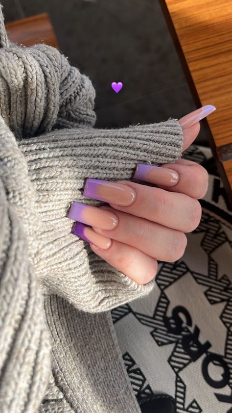 Long Purple French Tip Nails, Different Shades Of Purple Nails Acrylic, Purple Nails Coffin Medium, Violet Acrylic Nails, Purple French Tips Nails, Violet French Nails, French Purple Nails, Violet Purple Nails, Light Purple French Tip Nails