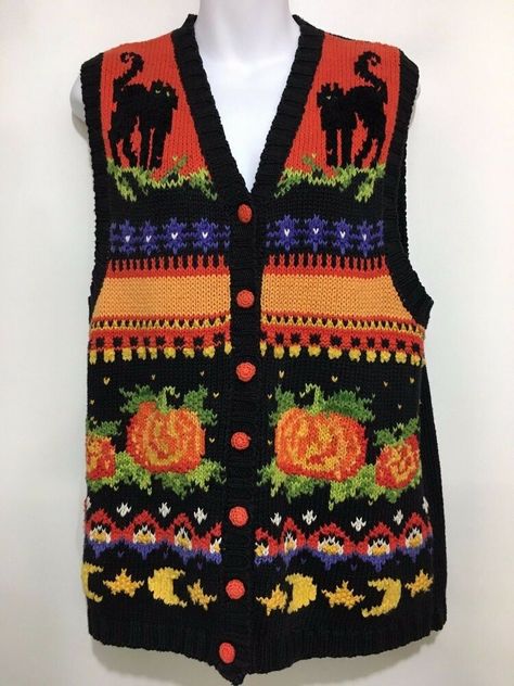 Gay Halloween Costumes, Halloween Knitting Patterns, Denim Coat Women, Halloween Sweater, Vest Women, Sweater Vest Women, Curvy Outfits, Winter Coats Women, Black Cats