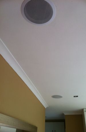 How to Mount Ceiling Speakers and Wirelessly Stream Music to Any Room in Your Home  @Heather Creswell Creswell Creswell Creswell Molding Lighting, Whole Home Audio, Ceiling Speakers, Audio Room, Home Speakers, House Speaker, Home Tech, Speaker System, Home Upgrades