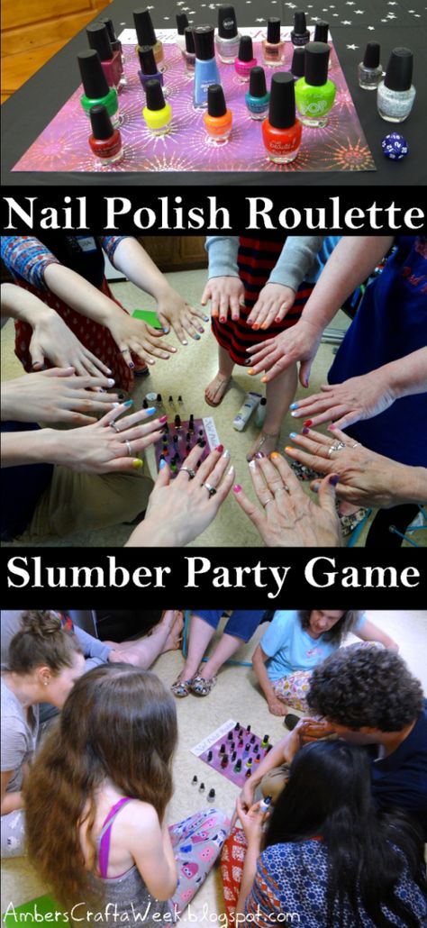 Nail Polish Roulette is the perfect sleepover party / slumber party game (or un-slumber party game)! Nail Polish Games Slumber Parties, Un Slumber Party Ideas, Slumber Party Crafts, The Perfect Sleepover, Slumber Games, Perfect Sleepover, Slumber Party Activities, Kids Nail Polish, Slumber Party Games