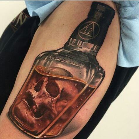 Tattoo Bar, Pirate Tattoo, Kunst Tattoos, Circle Tattoos, Bottle Tattoo, Muster Tattoos, Geniale Tattoos, Skull Tattoo Design, 3d Tattoos