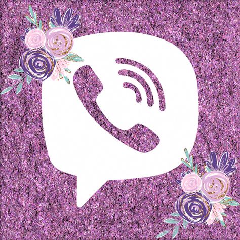 Viber App Icon, Purple Glitter Aesthetic, Viber Icon, Glitter Aesthetic, Flowers Purple, Custom Icons, Purple Glitter, Samsung Phone, Floral Flowers