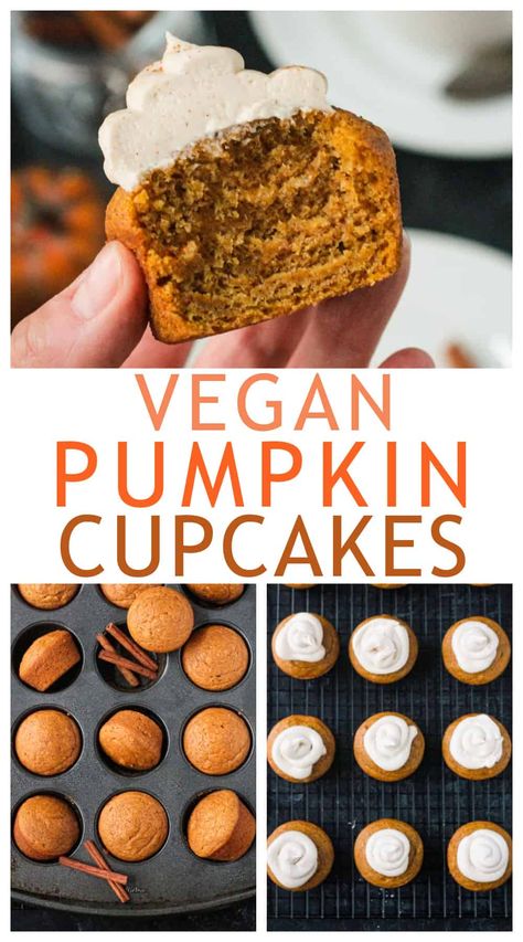 Vegan Pumpkin Cupcakes, Pumpkin Cheesecake Cupcakes, Pumpkin Cupcake Recipes, Cinnamon Frosting, Cinnamon Cupcakes, Vegan Main Course, Cranberry Muffins, Vegan Cupcakes, Vegan Side Dishes