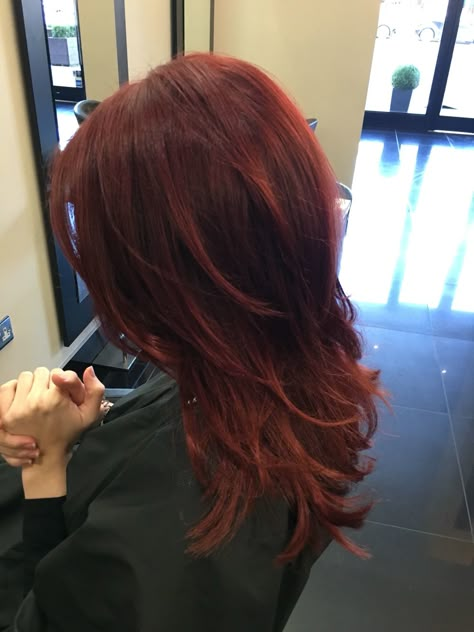 Roots: 7rr max (gold well) Ends: 6.54 chromative (loreal) - 23/02/2016 Red Hair Roots, Wolfcut Red Hair, Red Ends Hair, Red Hair Ends, Red Hair With Layers, Red Layered Hair, Haircut Red Hair, Red And Gold Hair, Hair Inspo Red