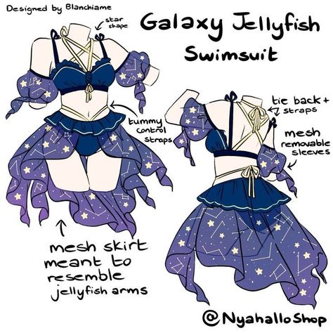 Cute Anime Swimming Suits, Swimsuit Ideas Drawing, Swimsuit Art Drawing, Jellyfish Outfit Drawing, Swimsuit Design Ideas, Swimsuits Drawing, Swimsuit Drawing Reference, Anime Swimsuits Outfit, Swimsuit Design Drawing