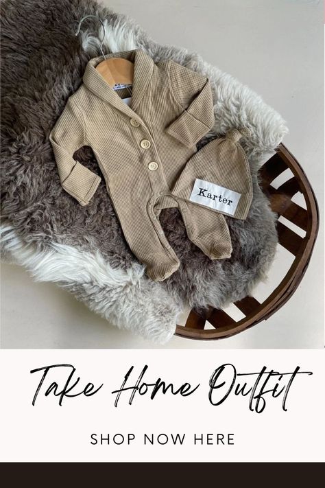 Light brown organic romper. Newborn Going Home Outfit Newborn Boy.Take home outfit.Preppy. Personalized boy gift.Name hat.Fall outfit Newborn Going Home Outfit, Newborn Baby Outfits, Outfit Preppy, Going Home Outfit, Baby Boy Clothing Sets, Take Home Outfit, Baby Outfits Newborn, Newborn Boy, Home Outfit