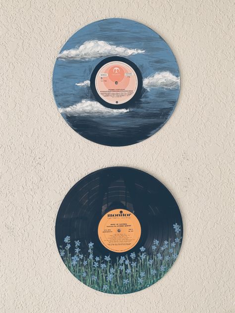 Vinyl Acrylic Paintings Mountain Painting Acrylic, Art Cd, Painted Records, Vinyl Paintings, Vinyl Acrylic, Vinyl Art Paint, Record Painting, Vinyl Record Art, Cd Art