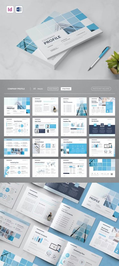 A5 Landscape Company Profile Template MS Word DOCX, InDesign INDD, IDML. 16 Unique Layouts. Dashboard Design Template, Pull Up Banner Design, Company Profile Design Templates, Booklet Layout, Word Template Design, Profile Template, Powerpoint Design Templates, Report Design, Company Brochure