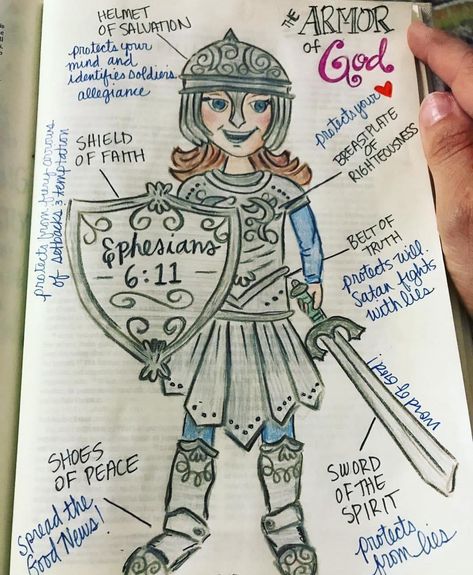 Put on that armor today, 'cause Satan is on the attack. My sword is drawn and my shield is up! Oh yeah, and I have coffee, which is an honorary piece of arsenal in the armor of God ! 😉 Ephesians 6:10-17 “Finally, be strong in the Lord and in his mighty power. Put on the full armor of God, so that you can take your stand against the devil’s schemes. For our struggle is not against flesh and blood, but against the rulers, against the authorities, against the powers of this dark world and ag... Armor Of God Drawing, Bible Painting, Be Strong In The Lord, Strong In The Lord, God Drawing, Ephesians 6 11, The Full Armor Of God, The Armor Of God, Full Armor Of God