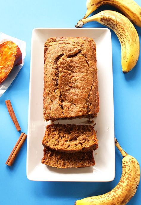 Banana Sweet Potato Bread is made gluten-free using oat flour. It is simple to make, decadent, and delicious! Sweet Potato Banana Bread, Banana Sweet Potato, Sweet Potato Banana, Sweet Potato Flour, Sweet Potato Bread, Bruschetta Ingredients, Applesauce Cake, Potato Bread, Easy Cupcakes