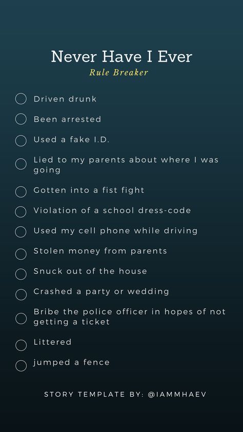 Never have I ever rule breaker INSTAGRAM STORY TEMPLATE Never I Have Ever Questions, Never Have I Ever Questions Adult Party, Instagram Story Ideas Questions, Never Have I Ever Questions, Date Night Questions, Instagram Story Questions, Questions To Ask Your Boyfriend, Questions For Friends, Truth And Dare