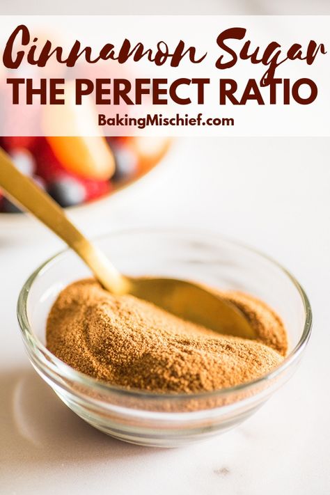 The perfect ratio for sweet and spicy cinnamon sugar. Cinnamon Sugar Mixture, Cinnamon Sugar Mix, Cinnamon And Sugar Mixture Recipe, How To Make Cinnamon Sugar, Baking Mischief, Cinnamon Sugar Recipes, Homemade Seasoning, Sugar Recipes, Flavored Sugar