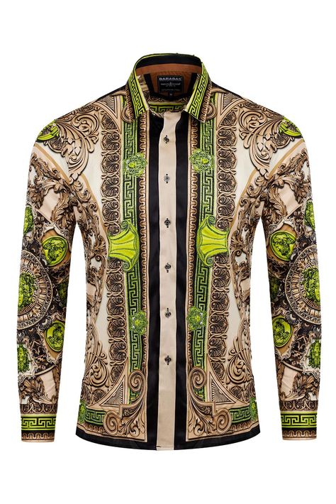 PRICES MAY VARY. Hand-placed rhinestone Baroque design Lightweight Slim Fit Long-sleeve Button-up Medusa and Floral print design Original design by Barabas Button-up Button fastenings Size Chart: Chest Size (Inches) S:40" /M:42" / L:44" / XL:46" / 2XL:48" / 3XL:52" / 4XL:54" / 5XL:56" The Flamboyant Trend is a perfect choice for your formal wardrobe. Crafted from lightweight material, you'll get a slim fit with long-sleeves. Its hand-placed rhinestone Baroque design paired with a Medusa and flor Floral Long Sleeve Shirt, Baroque Design, Leisure Suit, Floral Print Design, Suit Shoes, Outerwear Vest, Chest Size, Long Coat, Bottoms Pants