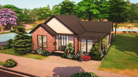 Sims 4 Modern Bungalow, Modern Starter Home Sims 4, The Sims 4 Starter Home, Small Family Home Sims 4, Starter House Sims 4, Modern Starter Home, Starter Home Sims 4, Sims 4 Starter House, Sims 4 Starter Home