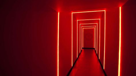 Nulty - Nike Manchester United - Retail Store Feature Red Light Tunnel | Highly Commended Lighting Design Awards 2012 and Lux Awards 2012 Neon Rouge, Red Lighting, Light Tunnel, Architectural Lighting Design, Red Lights, Red Led Lights, Architectural Lighting, Red Walls, Luminaire Design