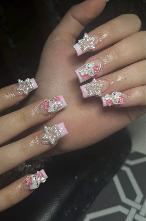 There's a new beauty trend taking over Instagram and it's absolutely stunning. Say hello to "quartz nails". Paznokcie Hello Kitty, Hello Kitty Nails Art, Nails Essie, 2025 Spring, Spring House, Girly Acrylic Nails, Cute Acrylic Nail Designs, Hello Kitty Nails, Pretty Gel Nails