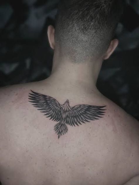 Bird Tattoo Men Back, Mens Small Back Tattoo, Eagle On Back Tattoo, Eagle Tattoo On Wrist, Eagle Tattoo Back Men, Back Eagle Tattoo Men, Bird Back Tattoo Men, Eagle Back Tattoo Men, Eagle Tattoo Neck