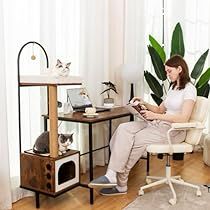 Simple Home Office, Desk Vintage, Computer Stand For Desk, Cat Climbing Frame, Indoor Cats, Cat Bed Furniture, Kitty Games, Cat Condo, Cat Scratching Post